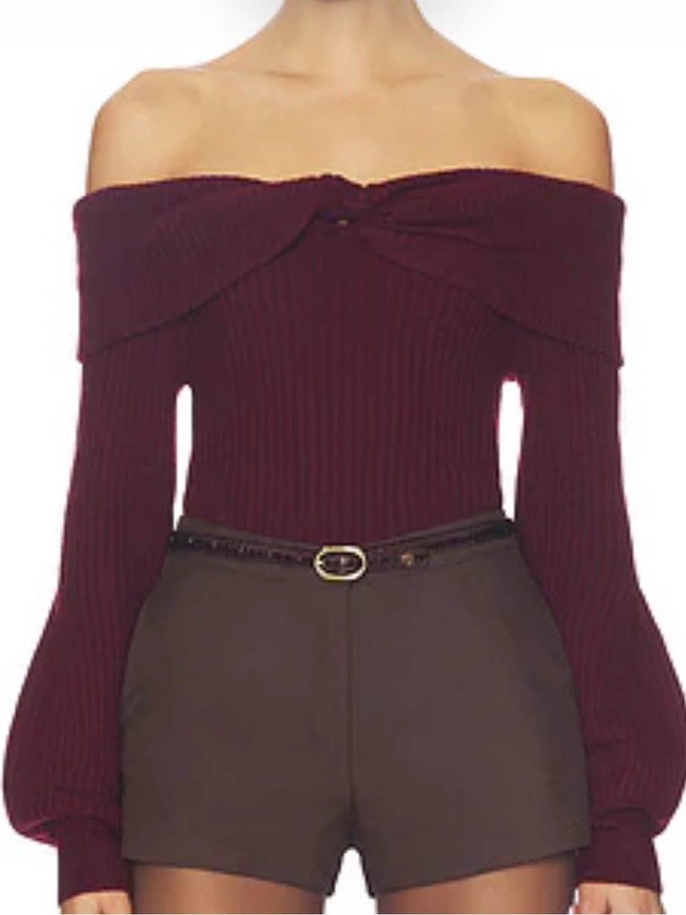 ASTR The Label Tilde Wine Burgundy Off Shoulder Sweater Size S